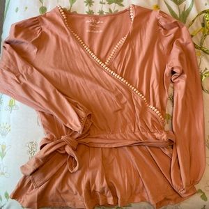 Elegantees earth peach long sleeve wrap too